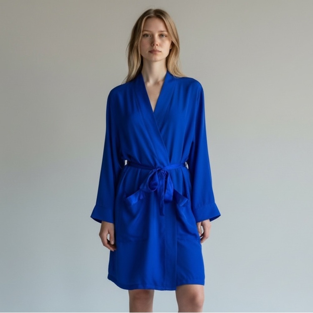 VICTORIA’S SECRET Vintage Gold Label Semi Sheer Royal Blue Kimono Robe Size S